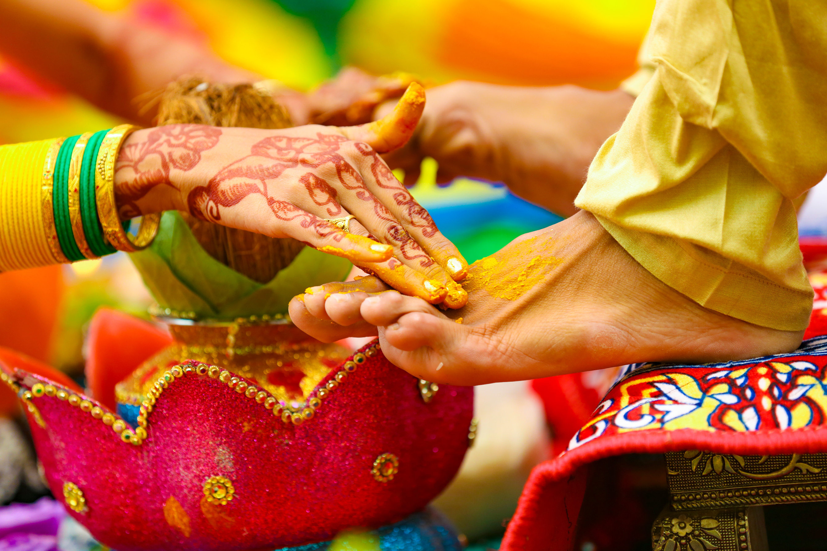 Traditional wedding ceremony in Hinduism: haldi ceremony